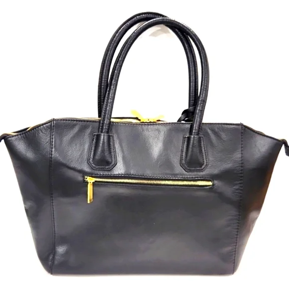 NEW!! Joy & Iman Black Split Leather w/ Gold Accents Large Tote Shoulder Bag - Picture 2 of 13